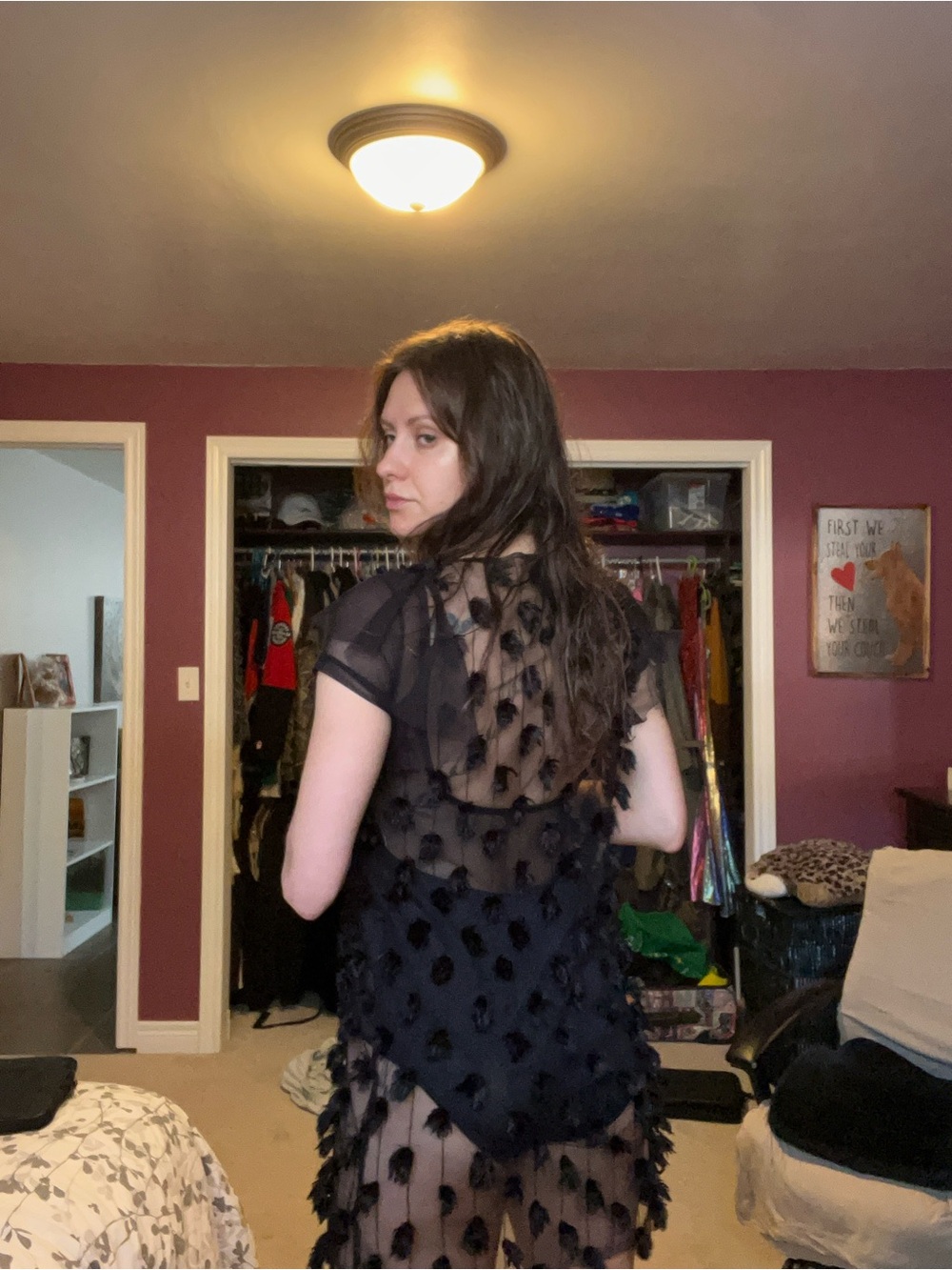 Black Feather-Accent Mini Dress — Unbranded